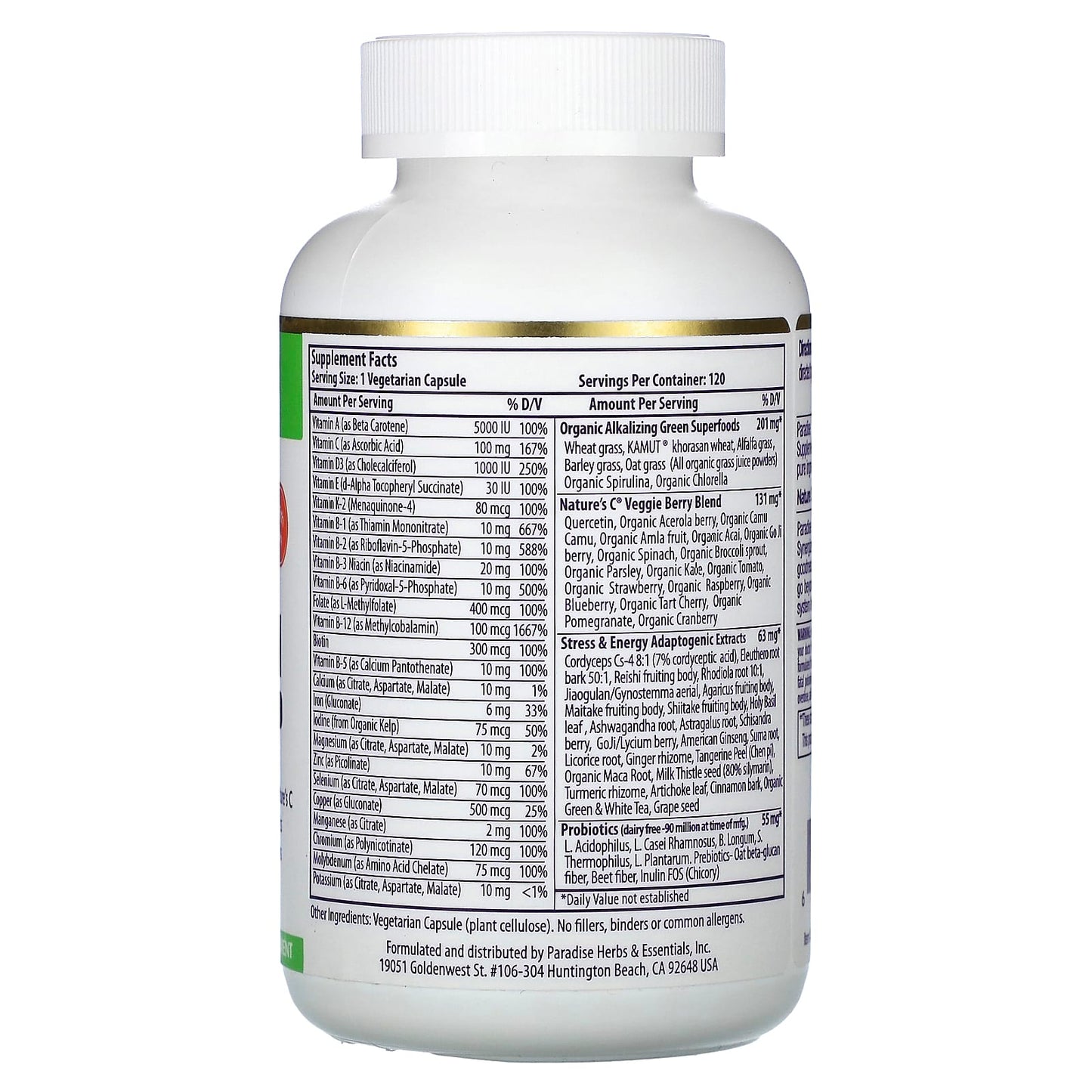 Paradise Herbs, Earth's Blend, One Daily Superfood Multi-Vitamin with Iron, 120 Vegetarian Capsules - Image 2
