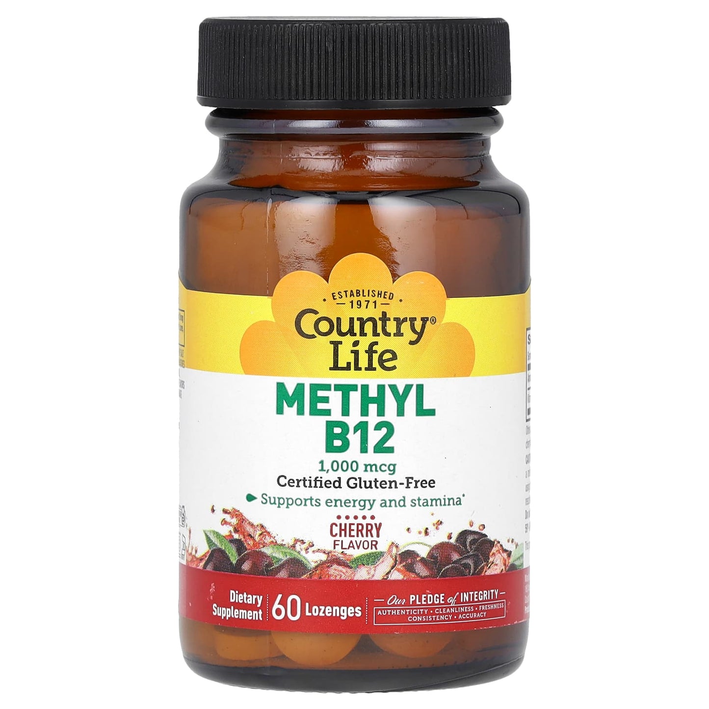 Country Life Methyl B12, 1,000 mcg, 60 Lozenges, Cherry Flavor - Image 1