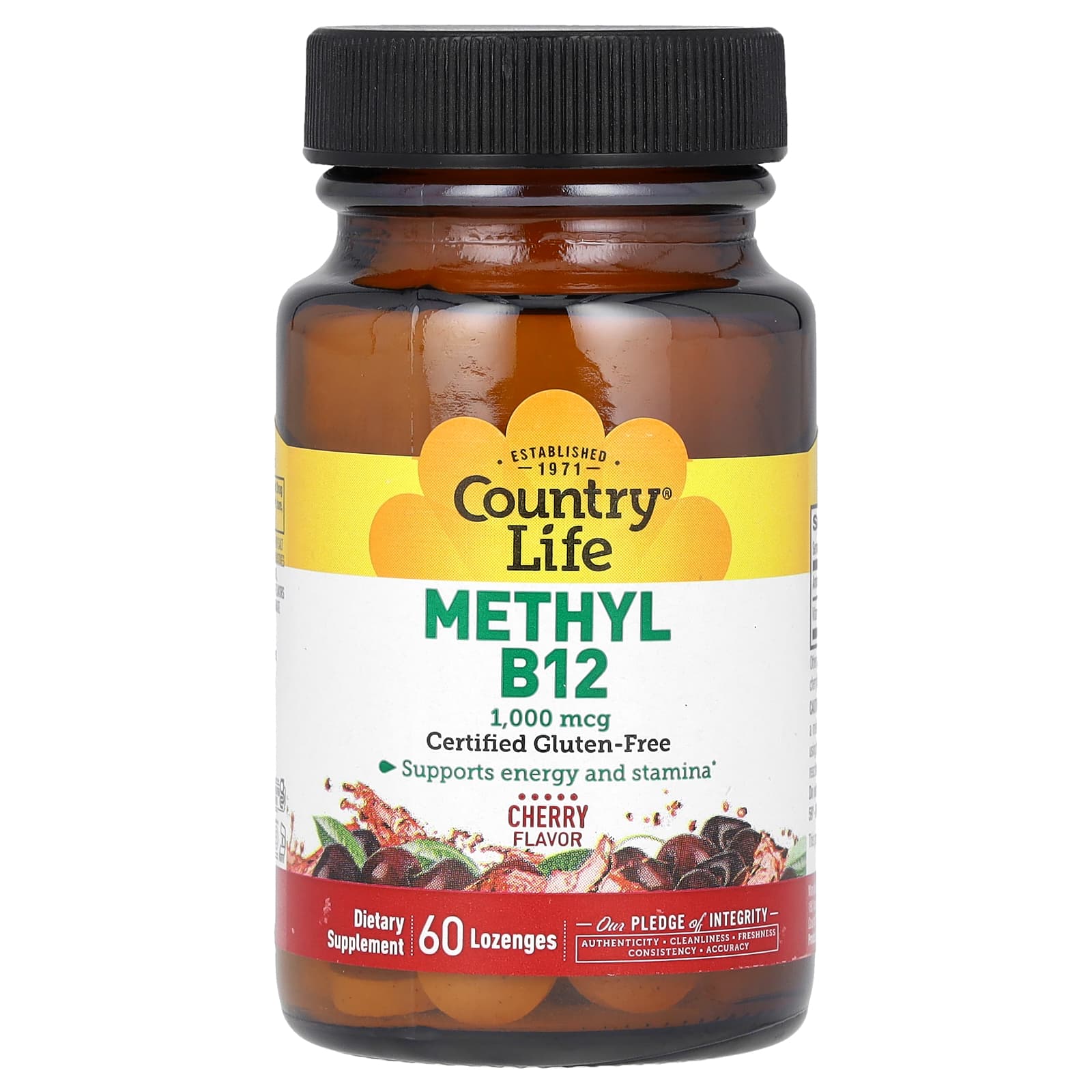 Country Life Methyl B12, 1,000 mcg, 60 Lozenges, Cherry Flavor - Image 1