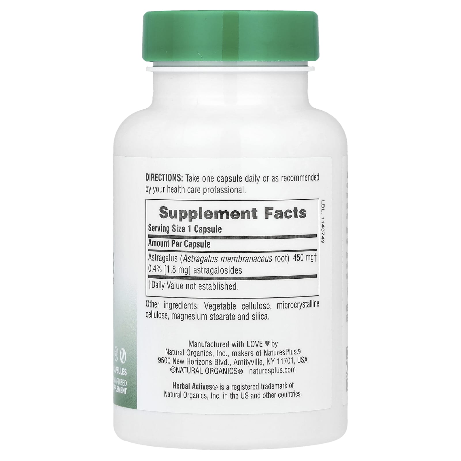 NaturesPlus, Herbal Actives, Astragalus, 450 mg, 60 Capsules