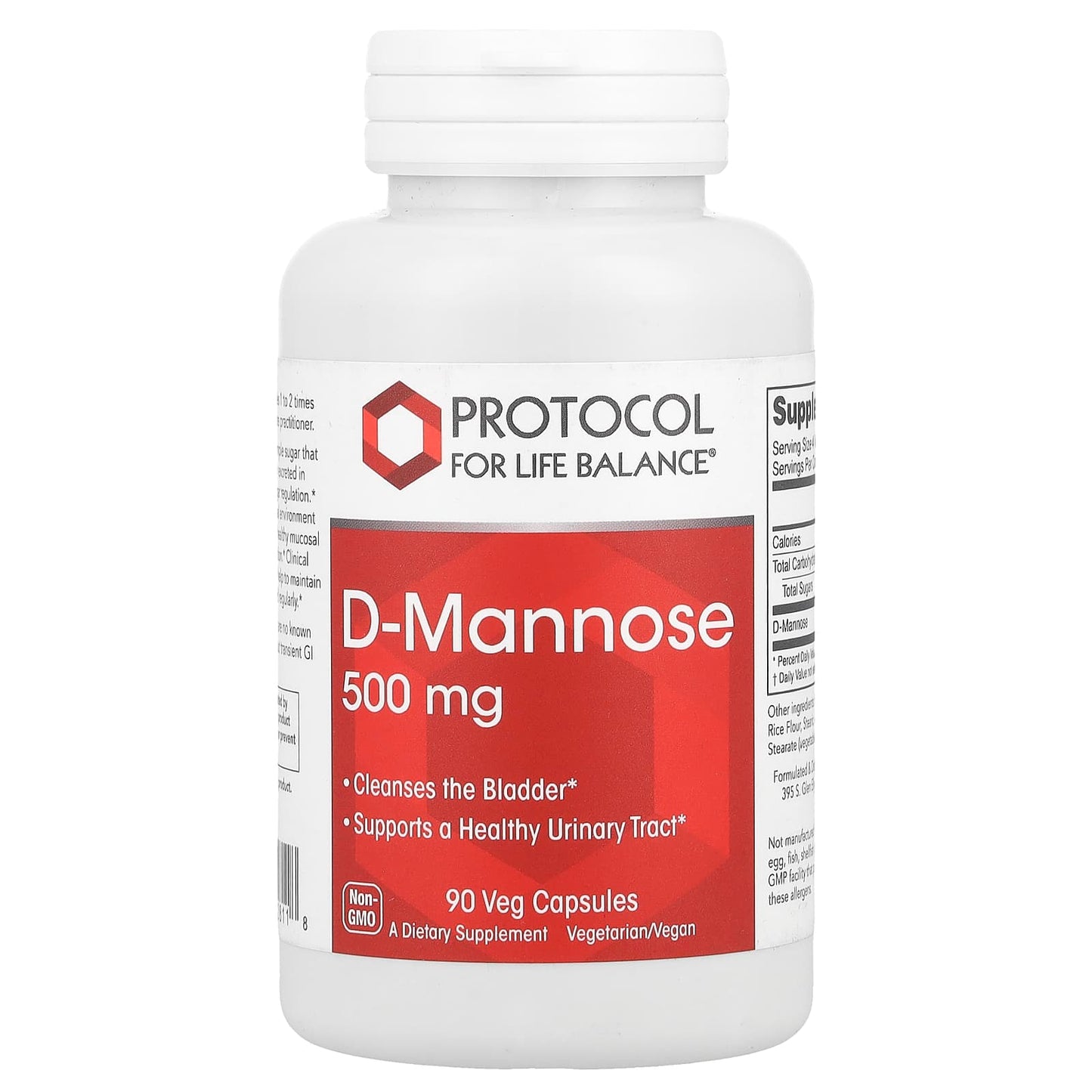 Protocol for Life Balance, D-Mannose, 500 mg , 90 Veg Capsules - Image 1