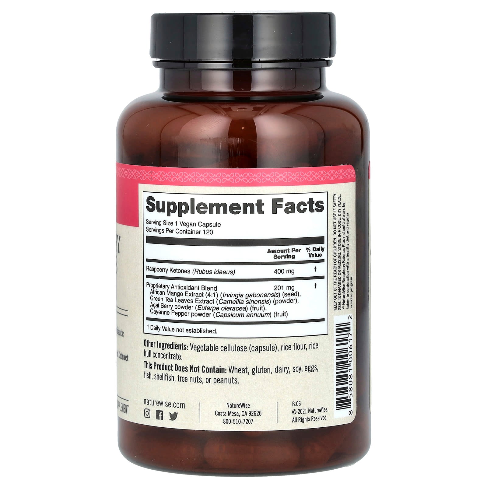 NatureWise, Raspberry Ketones Plus+, 120 Vegan Capsules - Image 2