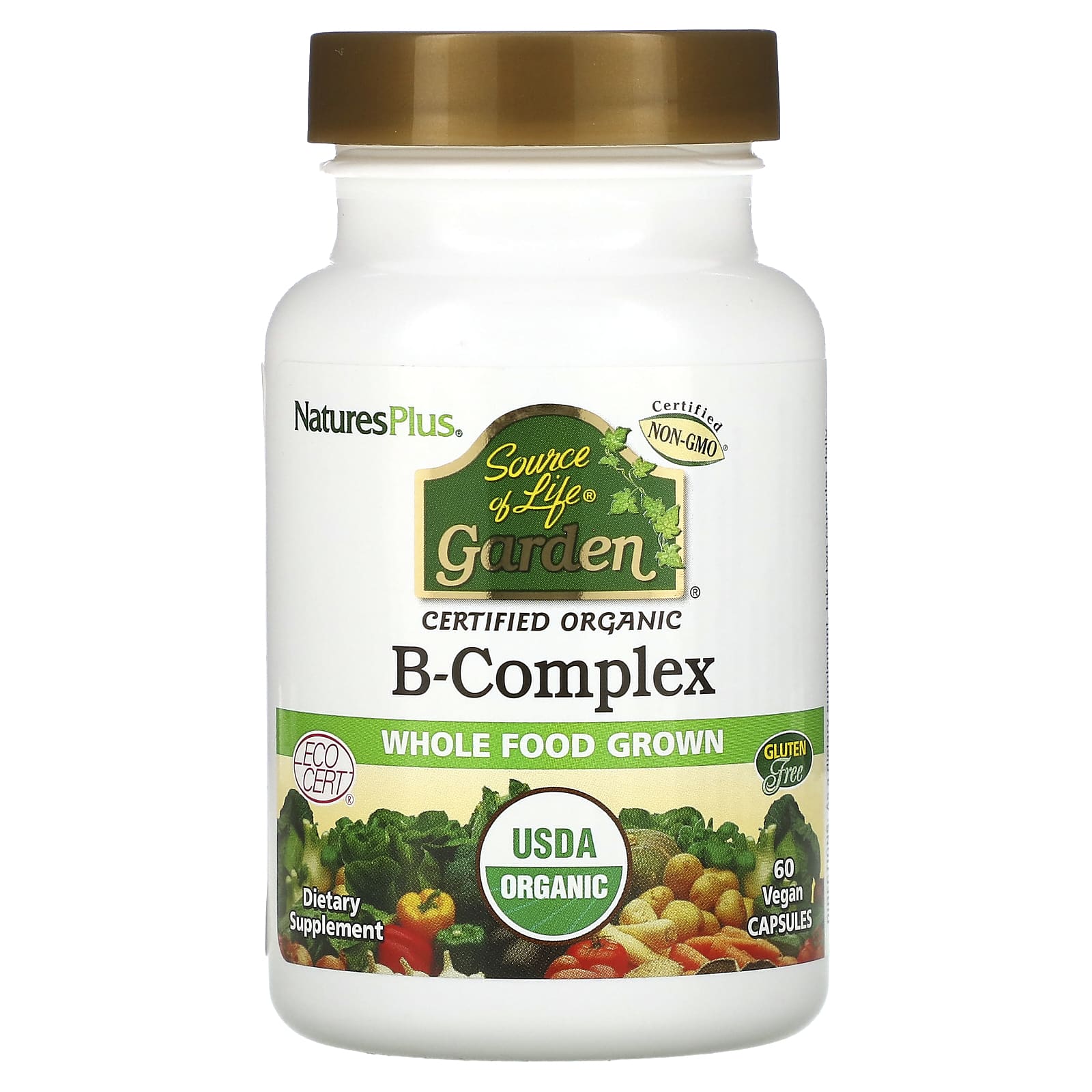 NaturesPlus, Source of Life Garden, Organic B-Complex, 60 Vegan Capsules - Image 1