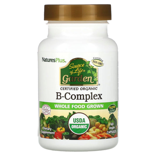 NaturesPlus, Source of Life Garden, Organic B-Complex, 60 Vegan Capsules - Image 1