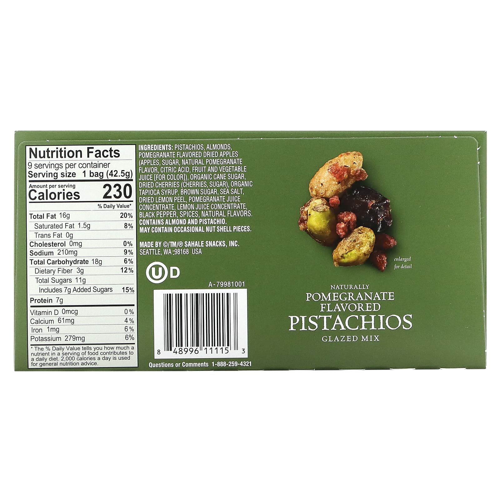 Sahale Snacks, Glazed Mix, Natural Pomegranate Pistachios, 9 Packs, 1.5 oz (42.5 g) Each - Image 2