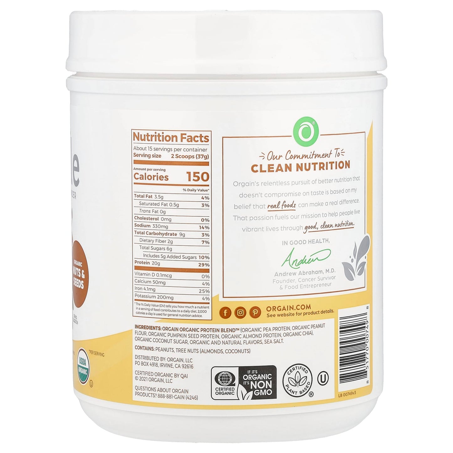 Orgain, Simple, Plant Protein Powder, Peanut Butter, 20 oz (567 g) - Image 2