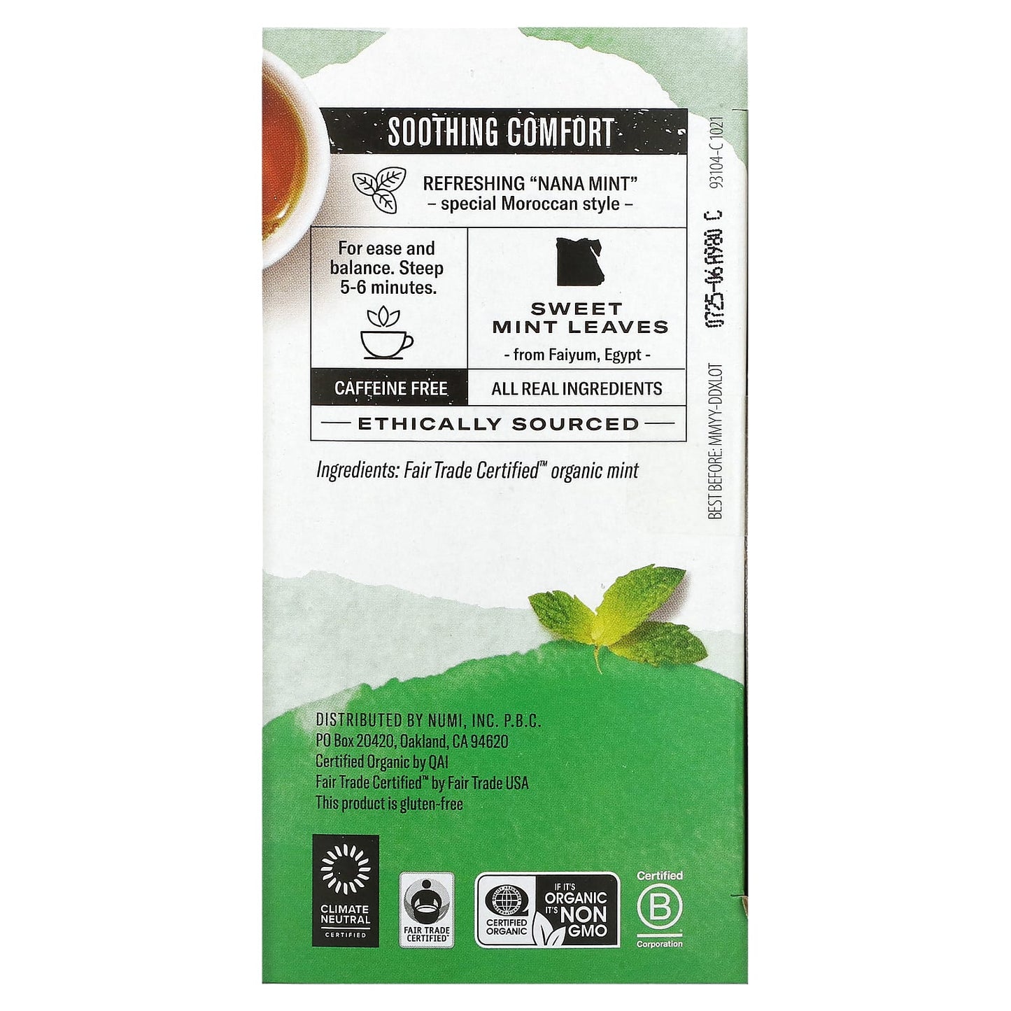 Numi Tea, Organic Herbal Teasan, Moroccan Mint, Caffeine Free, 18 Tea Bags, 1.40 oz (39.6 g) - Image 2