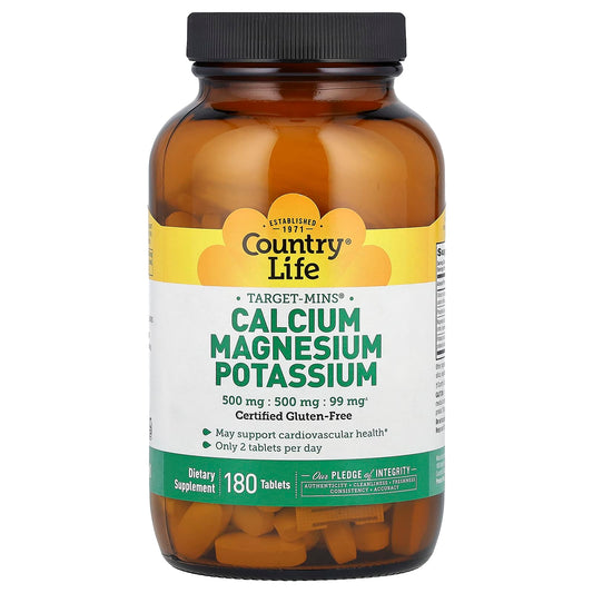 Country Life Target-Mins Calcium, Magnesium, Potassium Supplement, 180 Tablets - Image 1