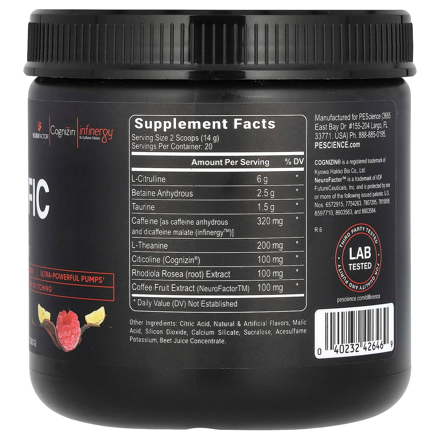 PEScience, Prolific, Pre Workout, Raspberry Lemonade, 9.88 oz (280 g) - Image 2