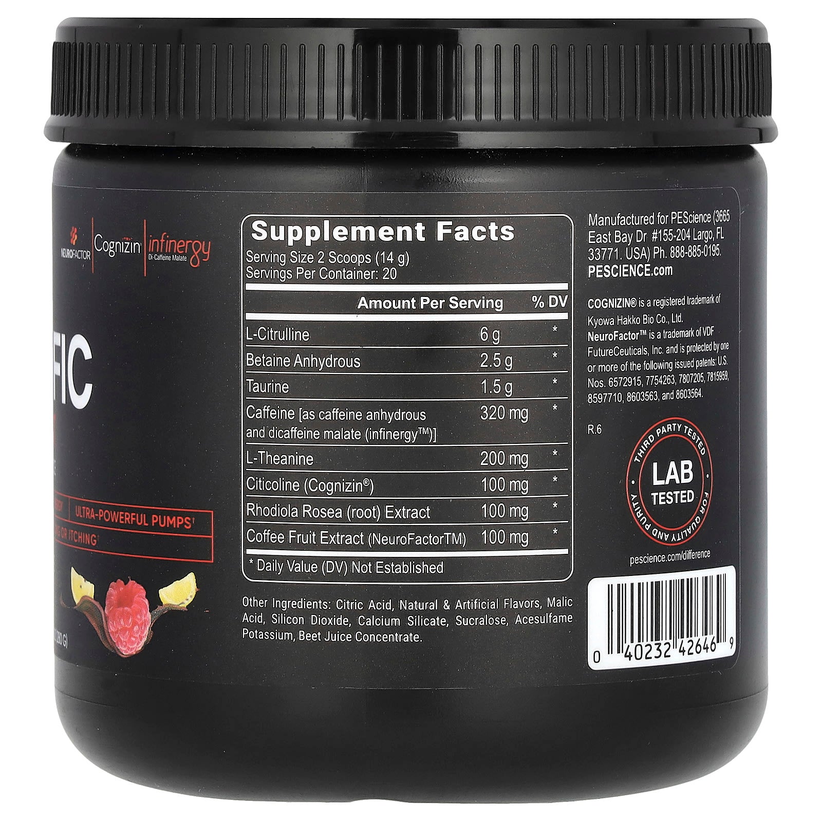 PEScience, Prolific, Pre Workout, Raspberry Lemonade, 9.88 oz (280 g) - Image 2