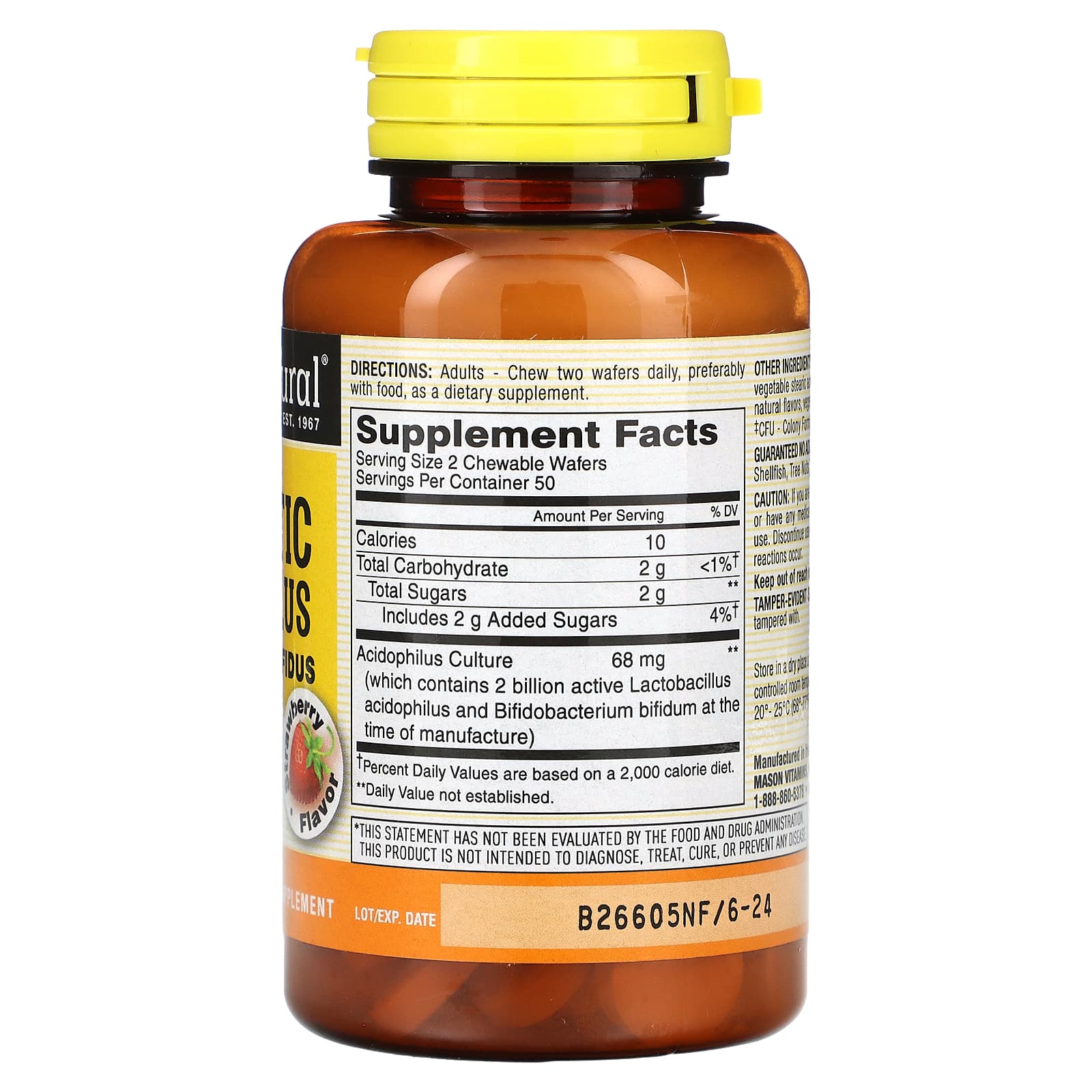 Mason Natural, Chewable Probiotic Acidophilus & Bifidus, Strawberry, 2 Billion CFU, 100 Wafers - Image 2
