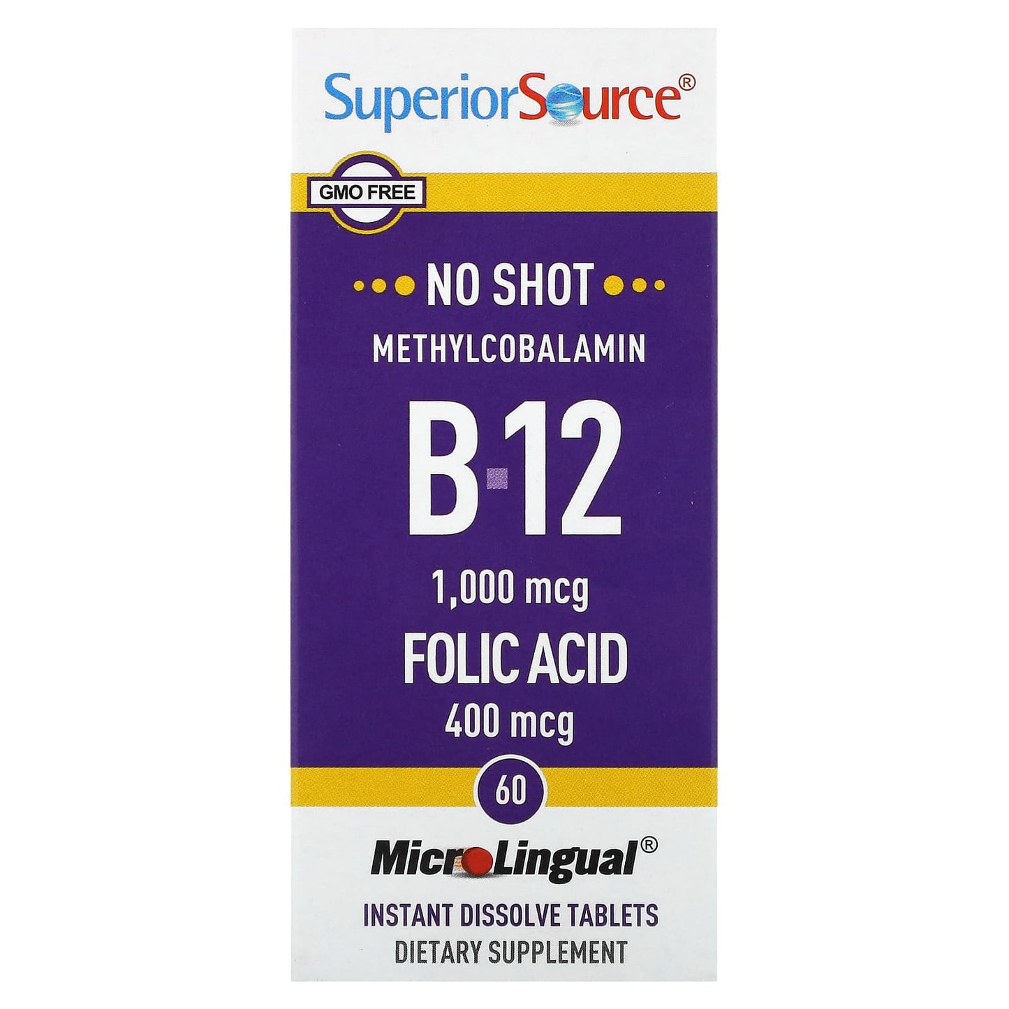 Superior Source, Methylcobalamin B-12, Folic Acid, 60 Instant Dissolve Tablets - Image 1
