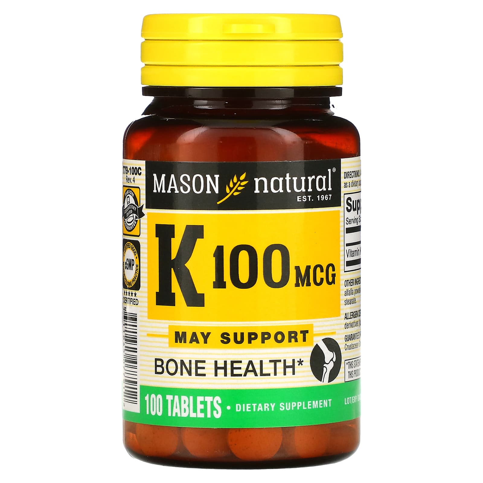 Mason Natural, Vitamin K, 100 mcg, 100 Tablets - Image 1