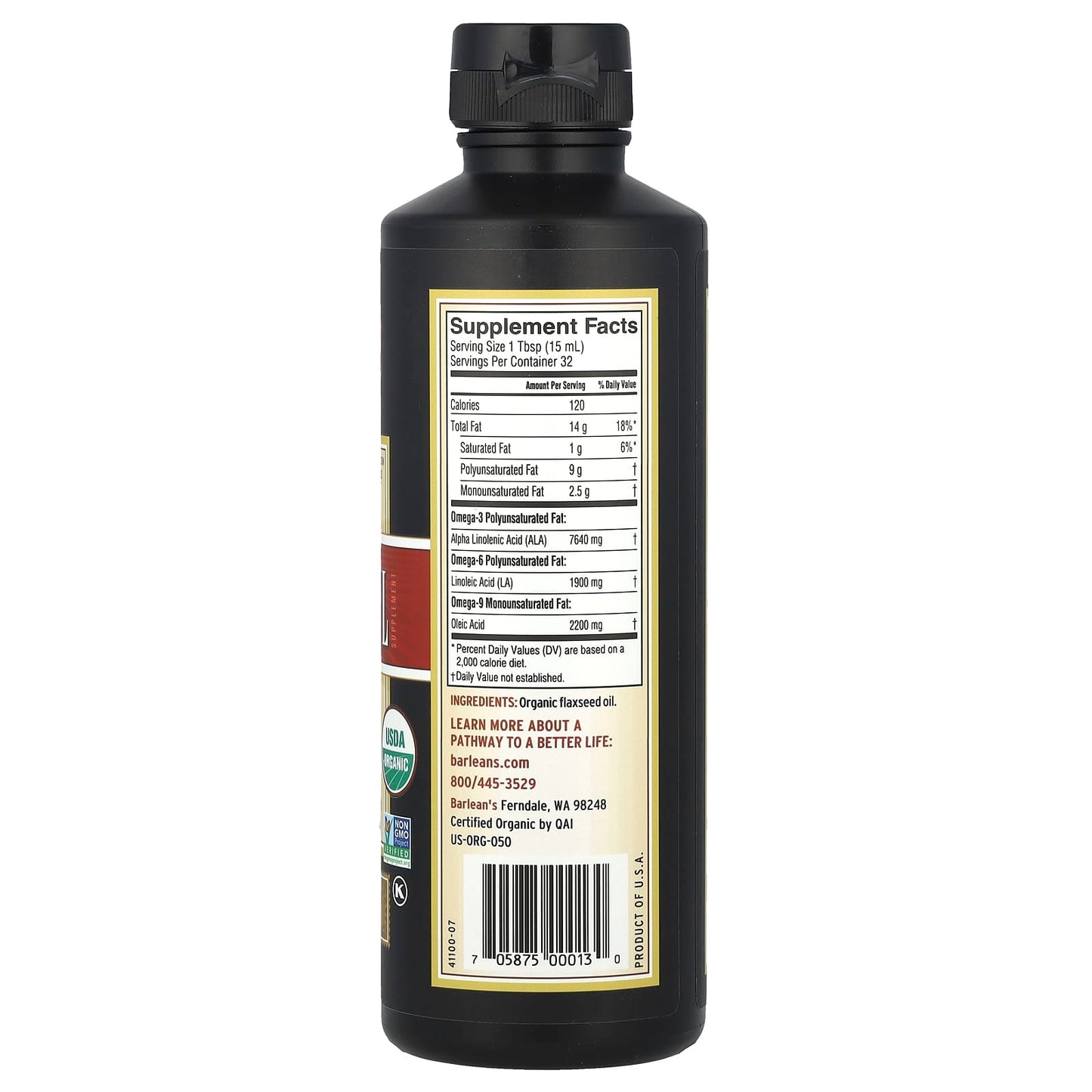 Barlean's Organic Flax Oil 16oz - Fresh, Cold Pressed, Vegan Omega-3 - Image 2