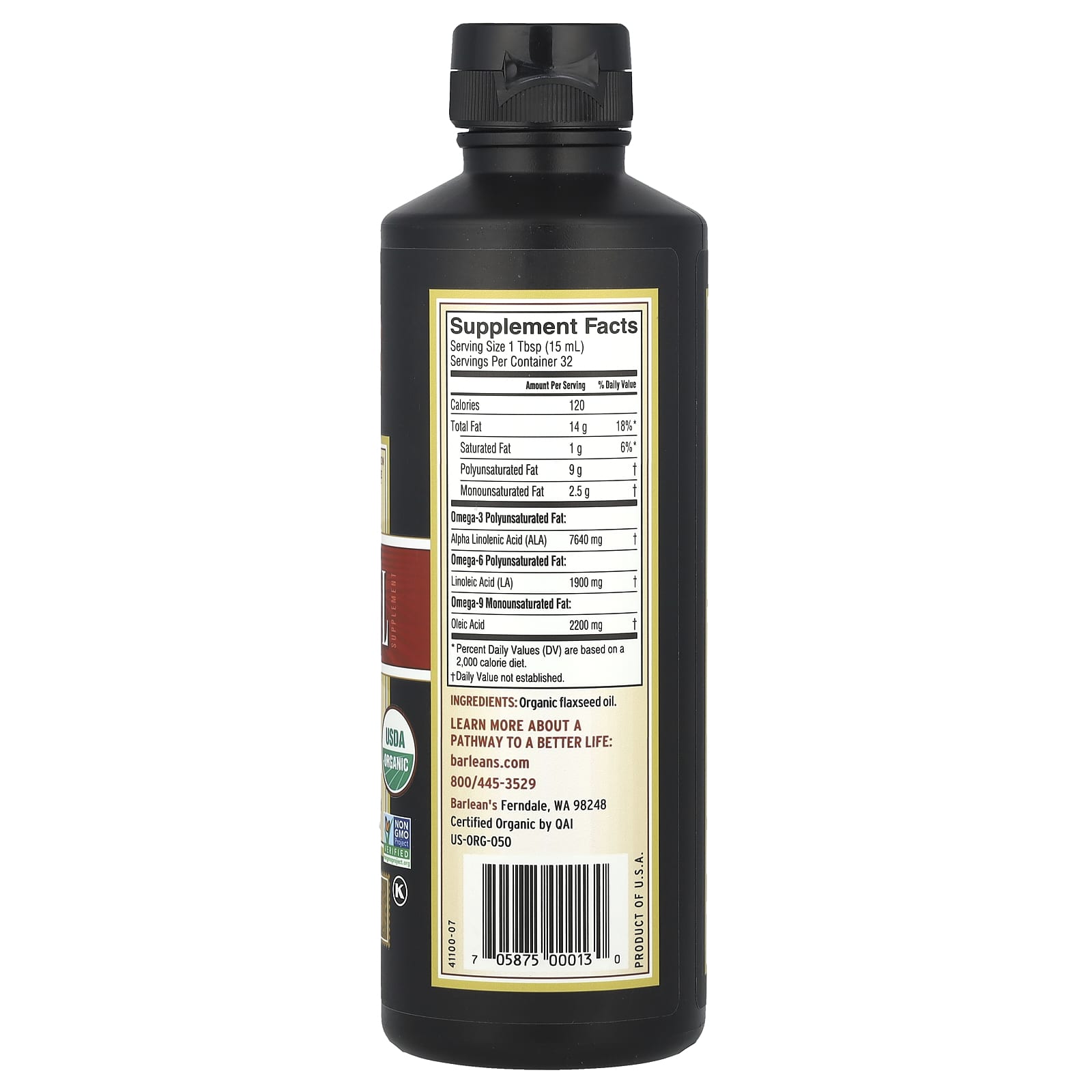 Barlean's Organic Flax Oil 16oz - Fresh, Cold Pressed, Vegan Omega-3 - Image 2