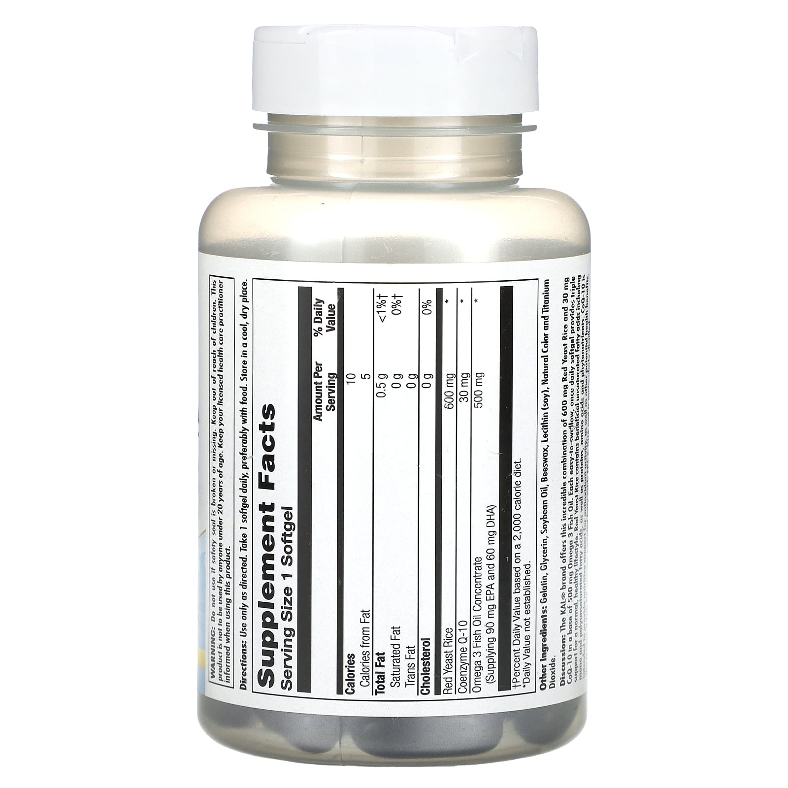 KAL, Red Yeast Rice, CoQ-10, Omega 3, 60 Softgels - Image 2