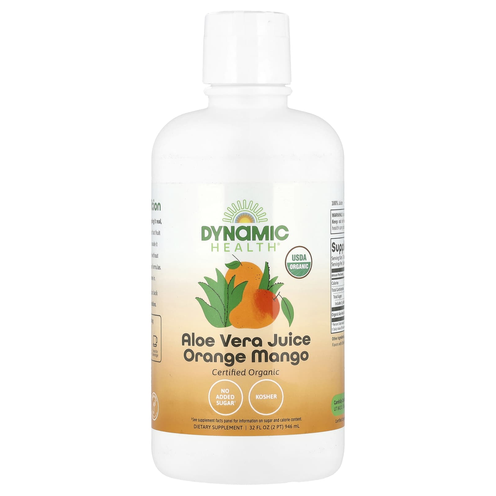 Dynamic Health USDA Organic Aloe Vera Juice, Orange Mango, 32 fl oz - Image 1
