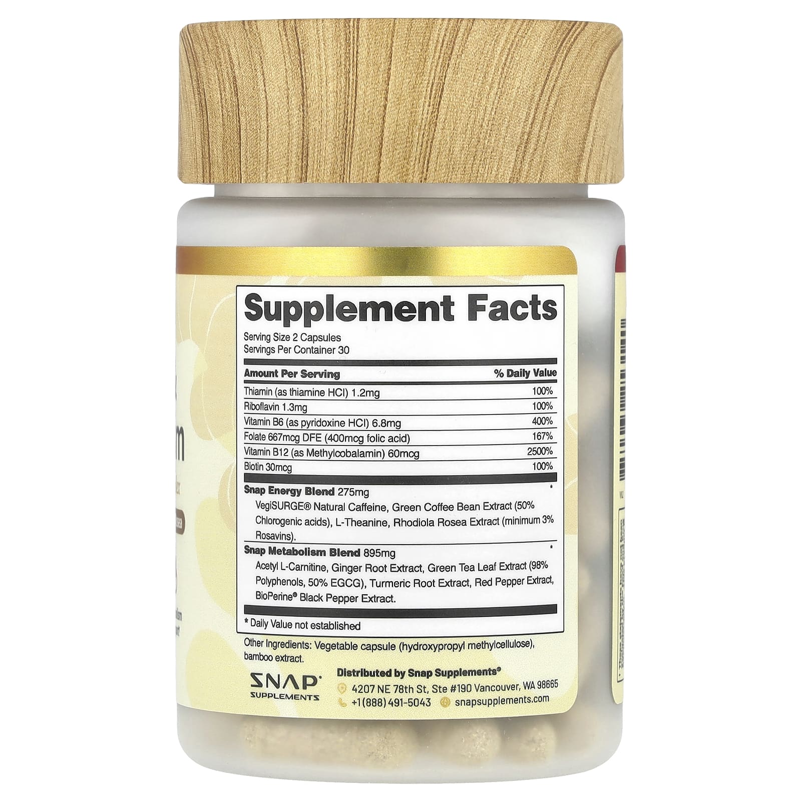Snap Supplements, Energy & Metabolism, 60 Capsules - Image 2