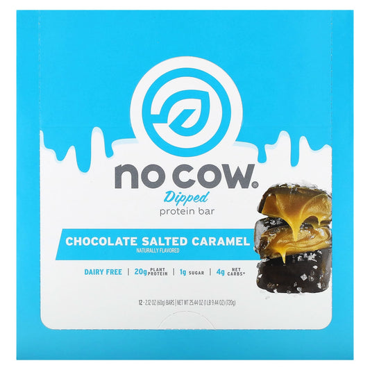 No Cow, Dipped Protein Bar, Chocolate Salted Caramel, 12 Bars, 2.12 oz (60 g) Each - Image 1