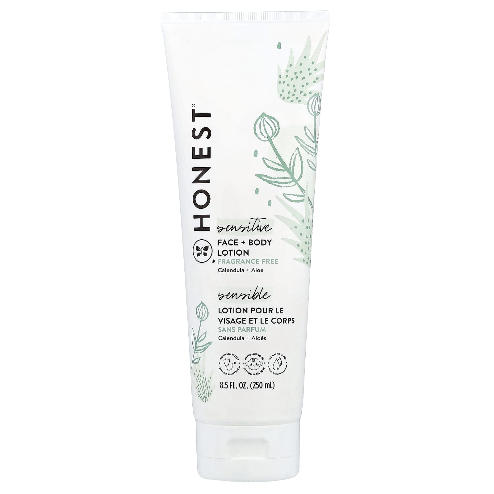 The Honest Company, Sensitive, Face + Body Lotion, Fragrance Free, 8.5 fl oz (250 ml) - Image 1