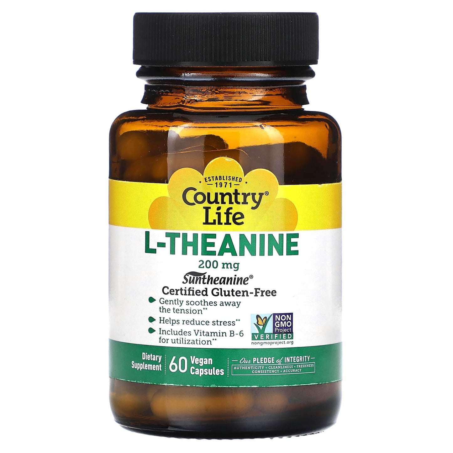 Country Life L-Theanine Stress Relief Capsules 200mg, 60 Vegan - Image 1