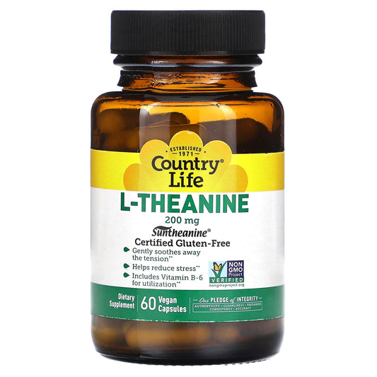 Country Life L-Theanine Stress Relief Capsules 200mg, 60 Vegan - Image 1