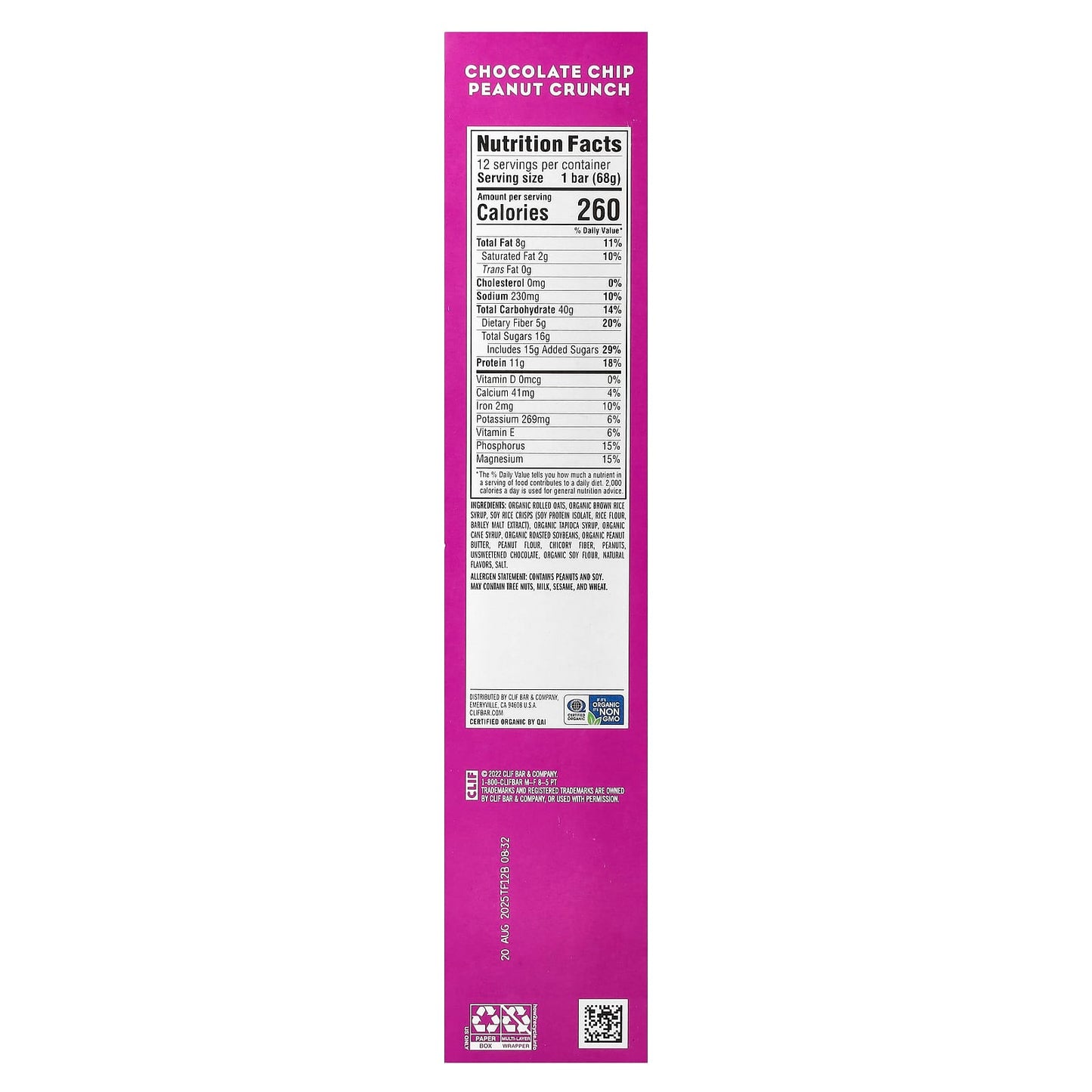 Clif Bar Chocolate Chip Peanut Crunch Energy Bar - 12 Pack - Image 2