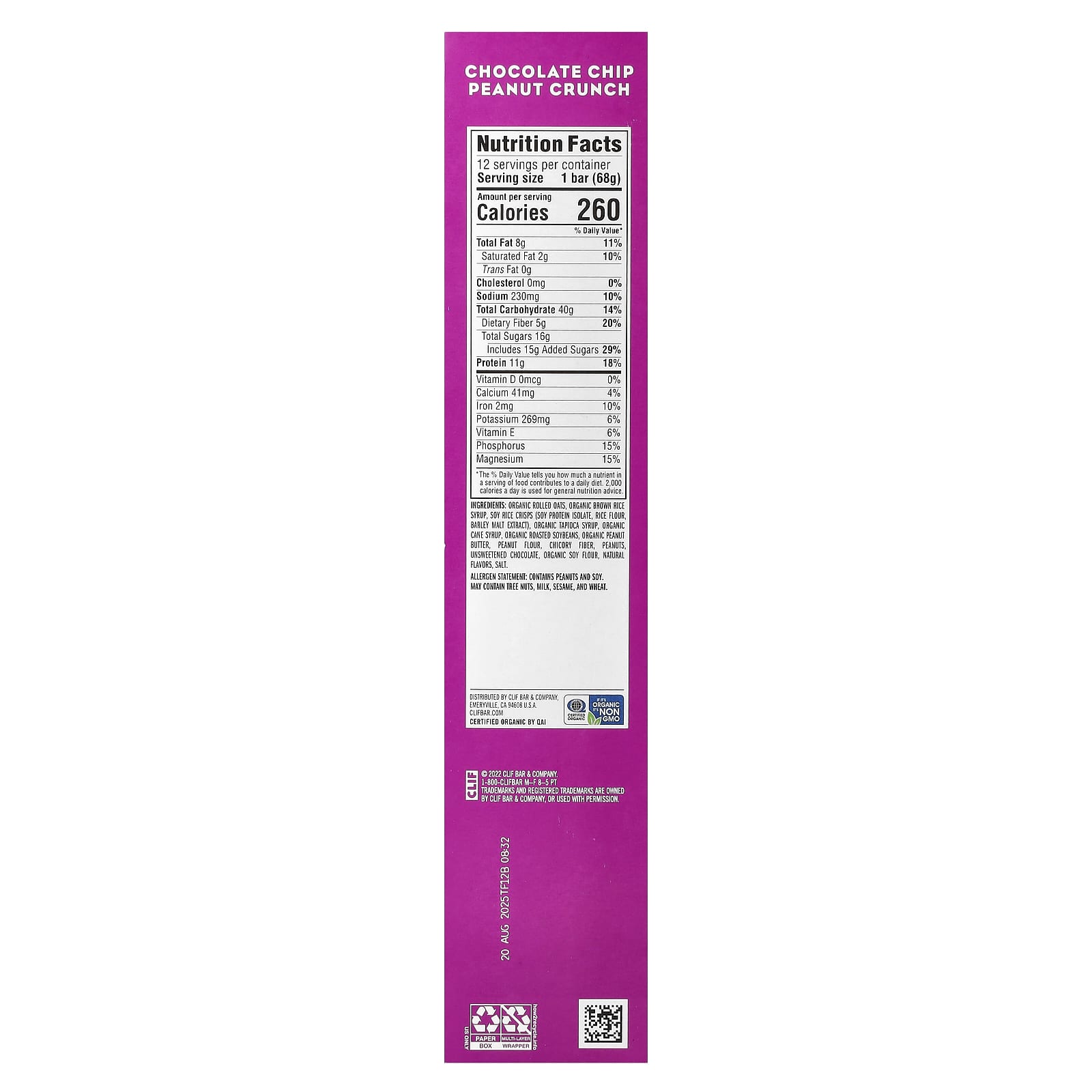 Clif Bar Chocolate Chip Peanut Crunch Energy Bar - 12 Pack - Image 2