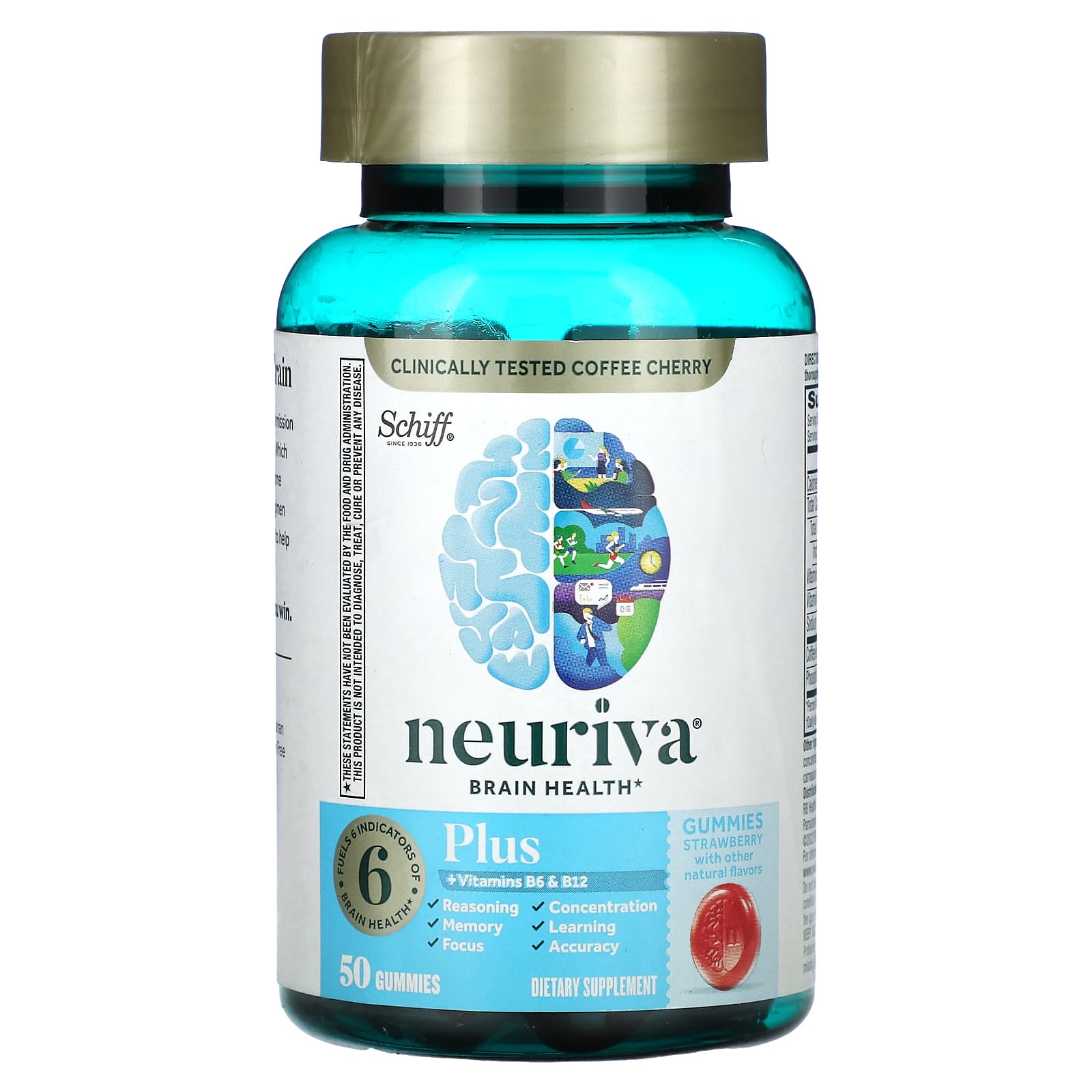 Schiff, Neuriva Brain Health, Plus Vitamins B6 & B12, Strawberry, 50 Gummies - Image 1