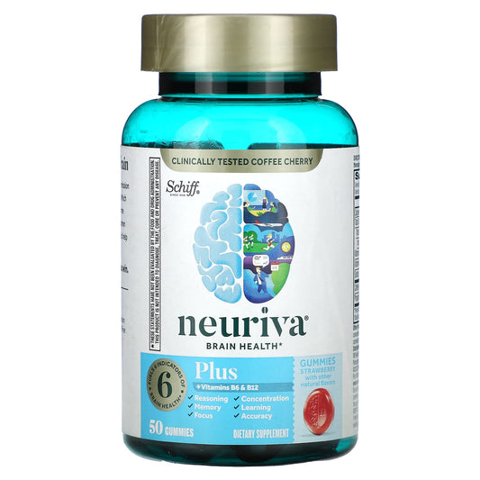 Schiff, Neuriva Brain Health, Plus Vitamins B6 & B12, Strawberry, 50 Gummies - Image 1