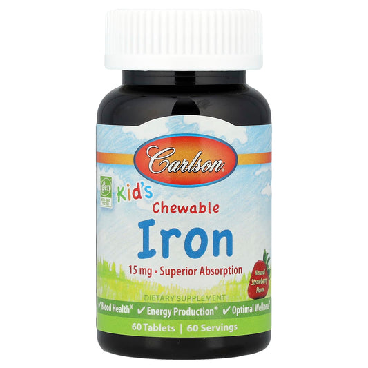 Carlson Natural Strawberry Kid's Chewable Iron Supplement 15mg 60 Tablets - Image 1