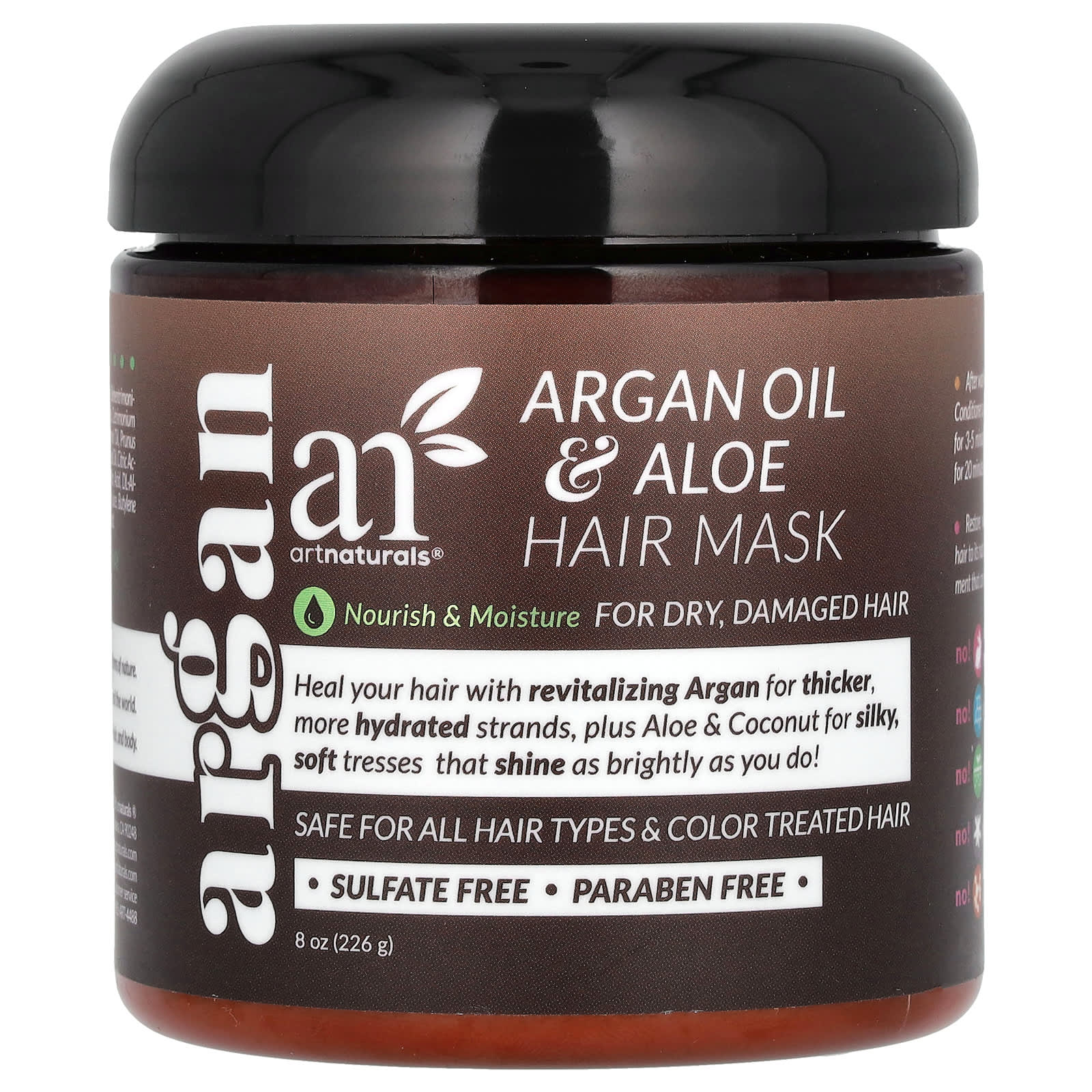 ArtNaturals Argan Oil Hair Mask for Dry Damaged Hair, 8oz - Image 1