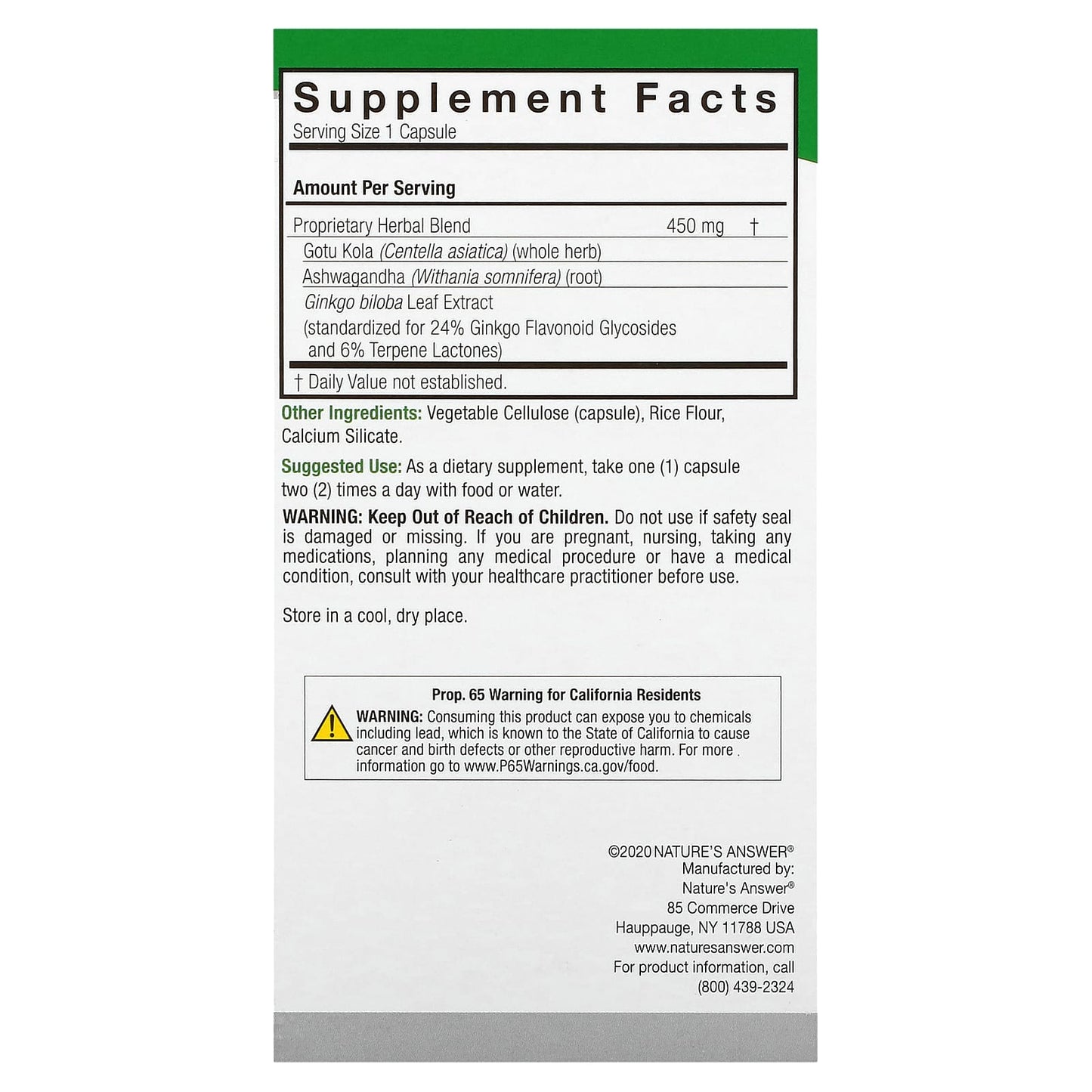 Nature's Answer, Brainstorm 2™, Herbal Combination, 90 Vegetarian Capsules - Image 2