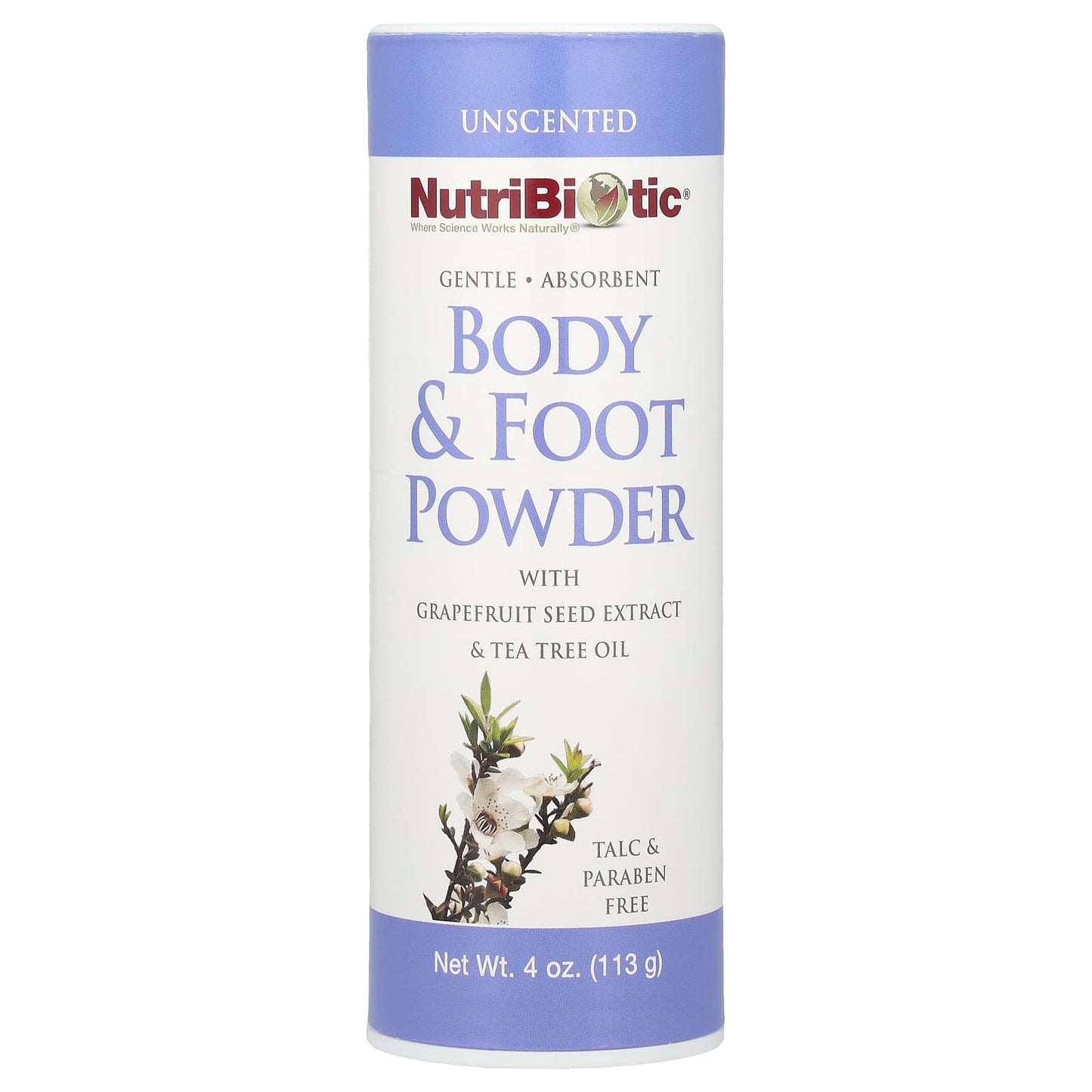 NutriBiotic, Body & Foot Powder with Grapefruit Seed Extract & Tea Tree Oil, Unscented, 4 oz (113 g) - Image 1