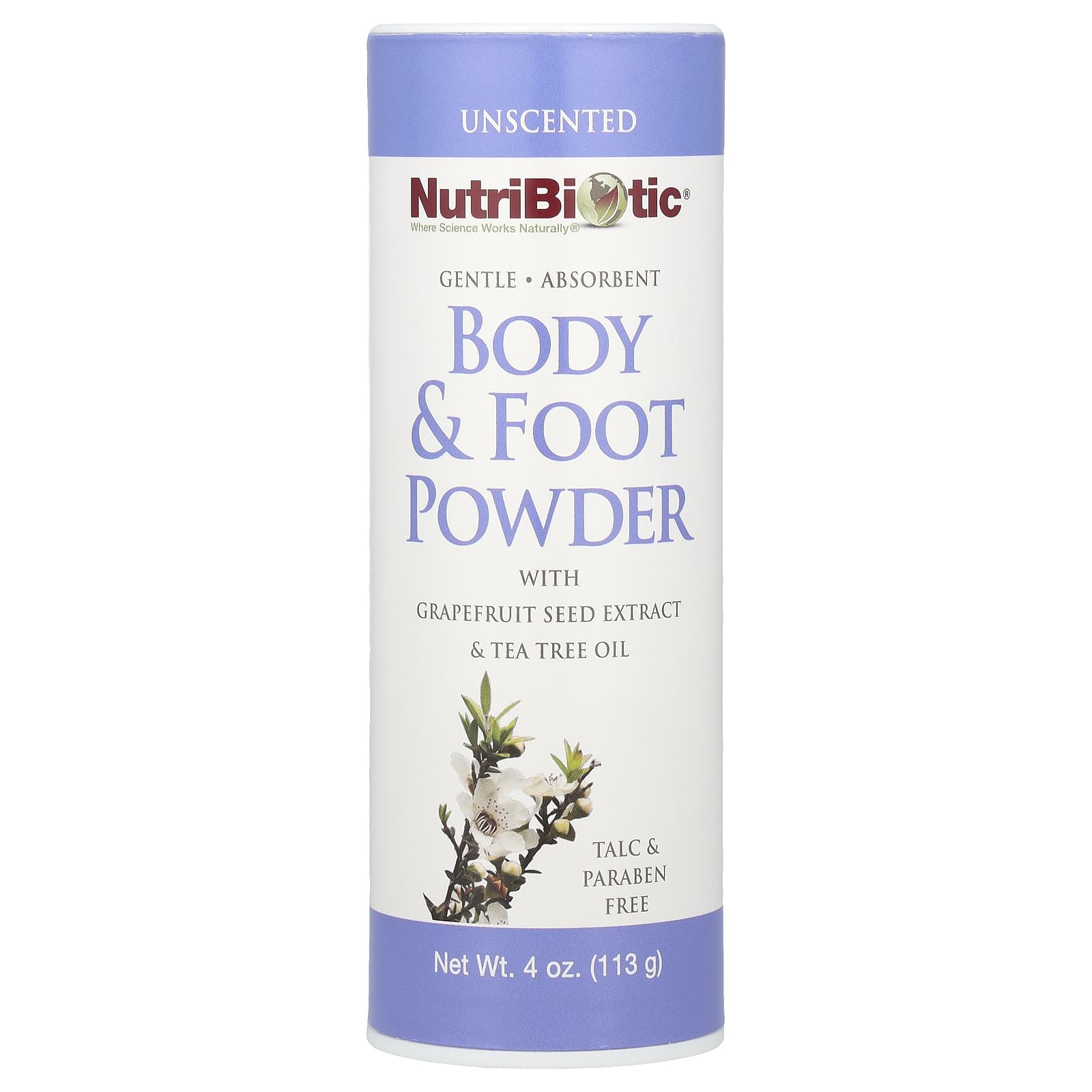 NutriBiotic, Body & Foot Powder with Grapefruit Seed Extract & Tea Tree Oil, Unscented, 4 oz (113 g) - Image 1