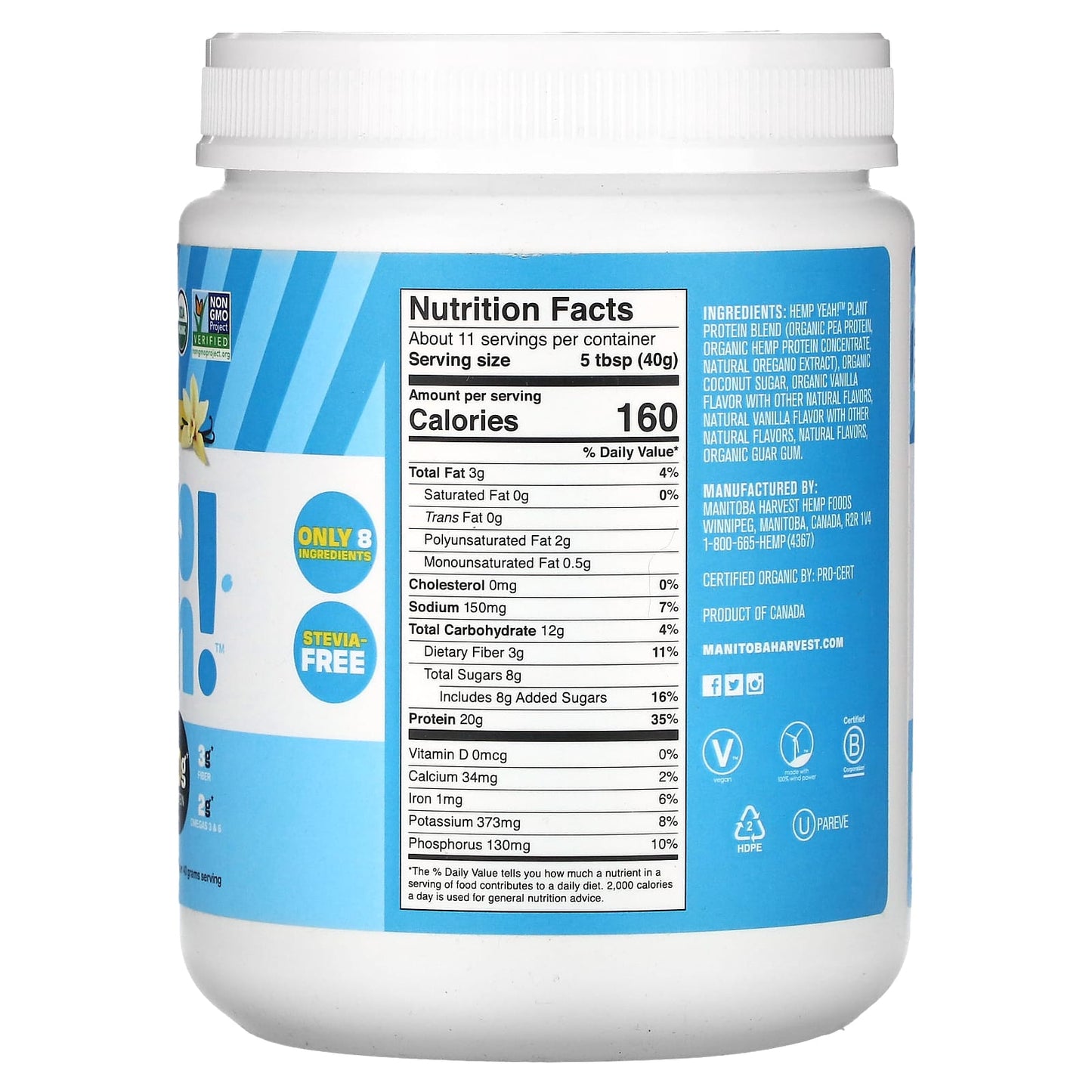 Manitoba Harvest, Organic Hemp Yeah!, Plant Protein Blend, Vanilla, 1 lb (454 g) - Image 2