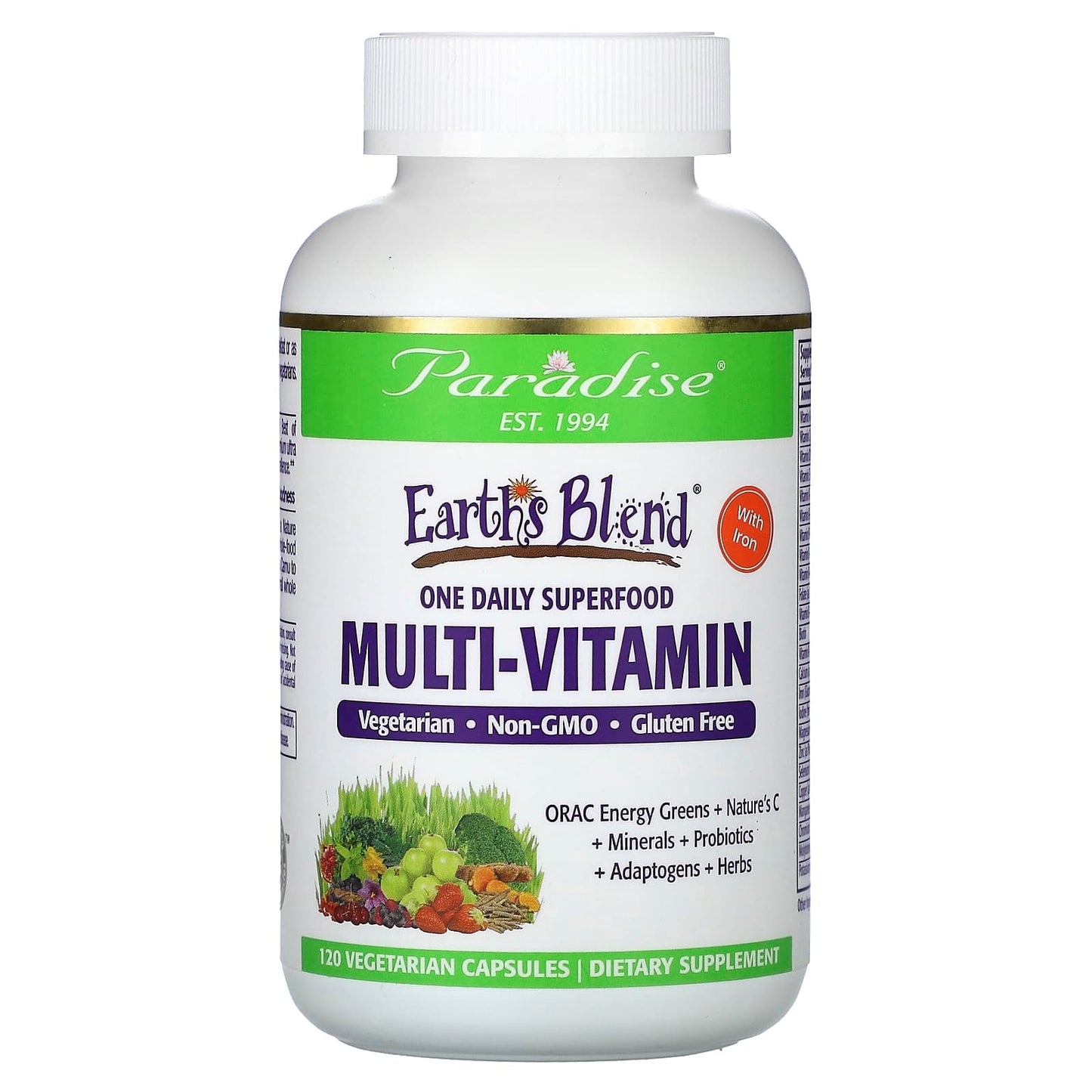 Paradise Herbs, Earth's Blend, One Daily Superfood Multi-Vitamin with Iron, 120 Vegetarian Capsules - Image 1