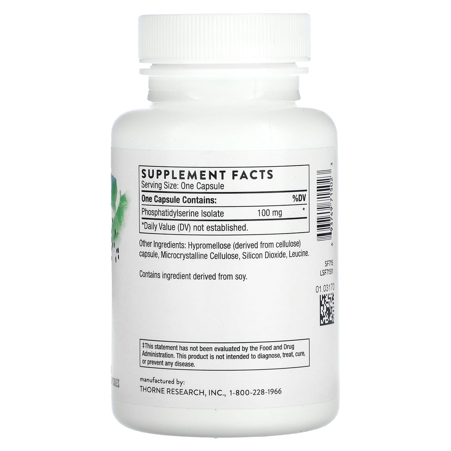 Thorne, Phosphatidylserine, 60 Capsules (100 mg per Capsule)