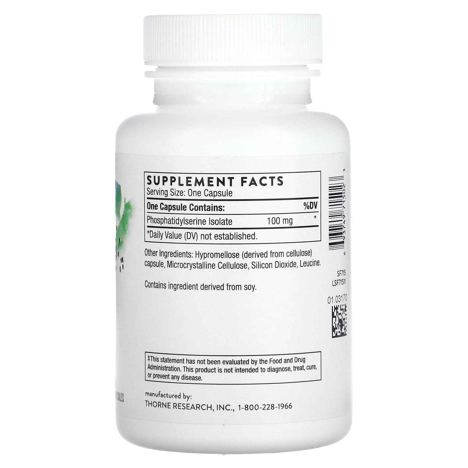 Thorne, Phosphatidylserine, 60 Capsules (100 mg per Capsule)