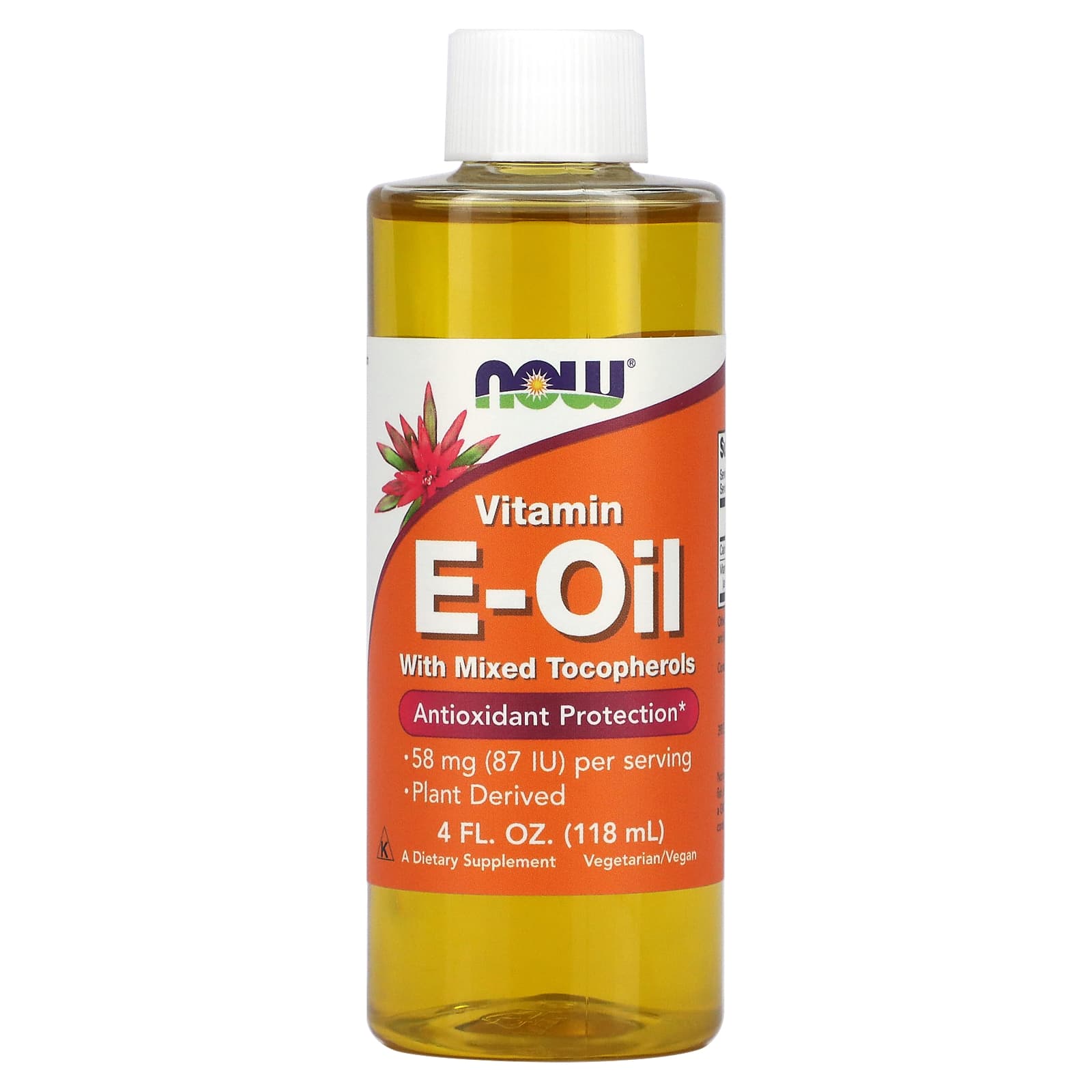 NOW Foods, Vitamin E-Oil with Mixed Tocopherols, 58 mg (87 IU), 4 fl oz (118 ml) - Image 1