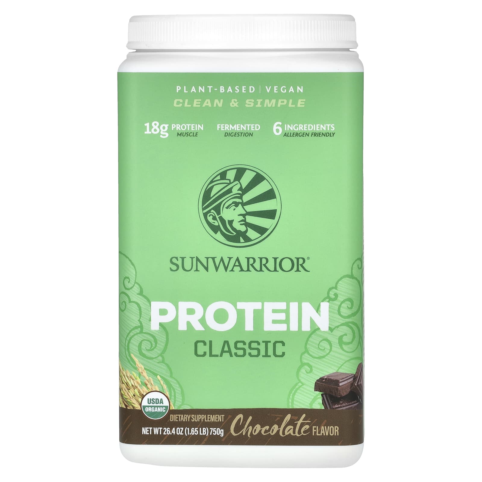 Sunwarrior, Classic Protein, Chocolate, 1.65 lb (750 g) - Image 1