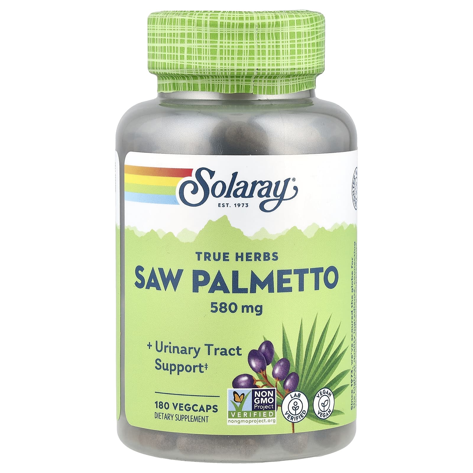 Solaray, True Herbs, Saw Palmetto, 580 mg, 180 VegCaps - Image 1