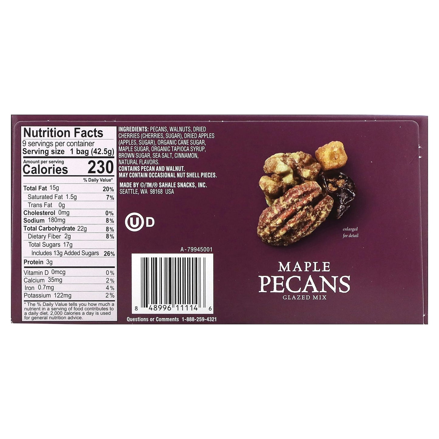 Sahale Snacks, Glazed Mix, Maple Pecans, 9 Packs, 1.5 oz (42.5 g) Each - Image 2