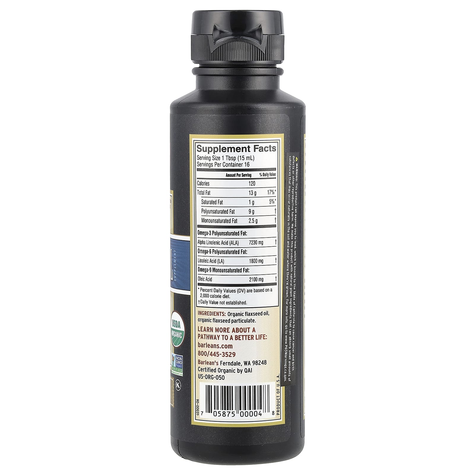 Barlean's Organic Lignan Flax Oil Supplement 8oz (236ml) - Image 2