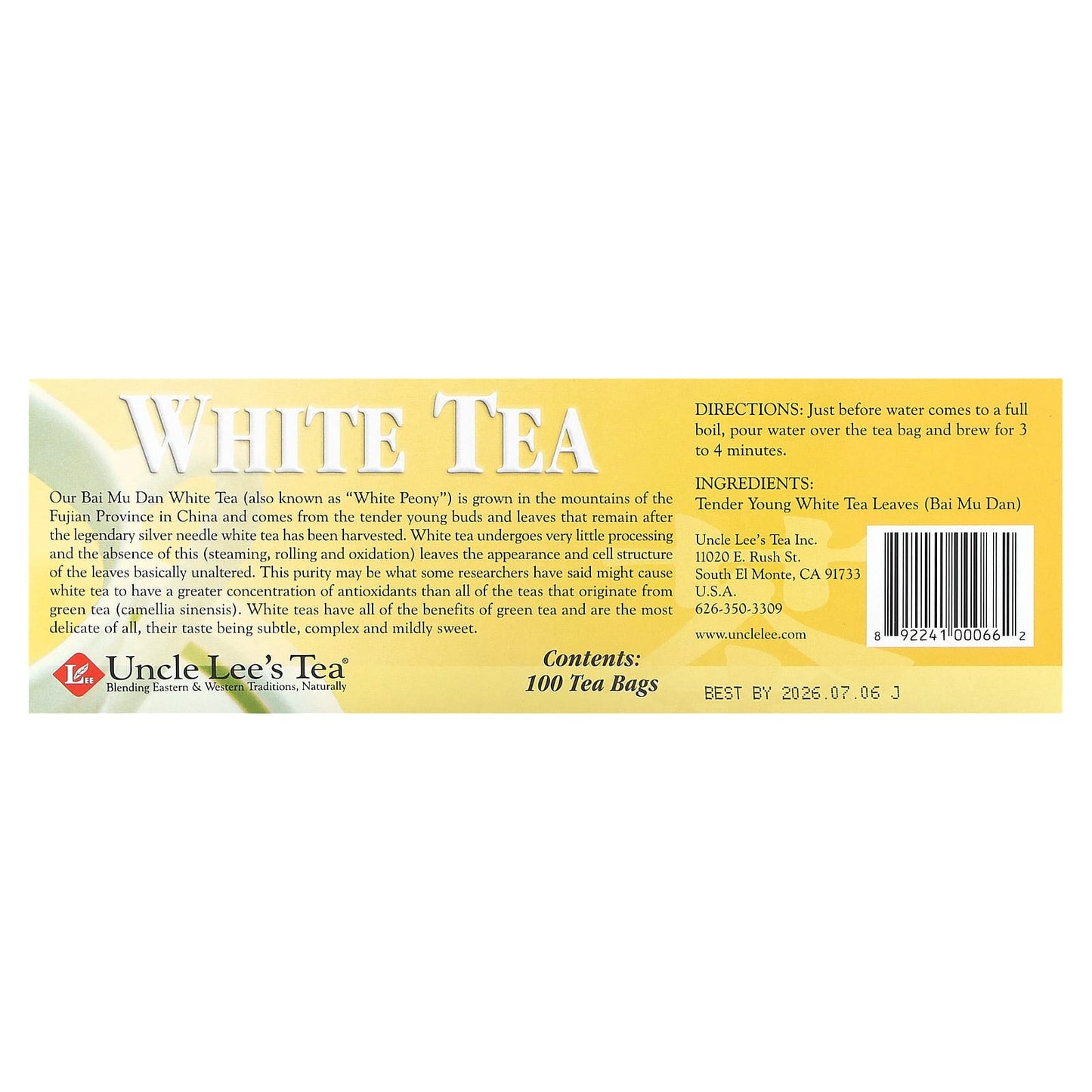 Uncle Lee's Tea, Legends of China, White Tea, 100 Tea Bags, 5.29 oz (150 g) - Image 2
