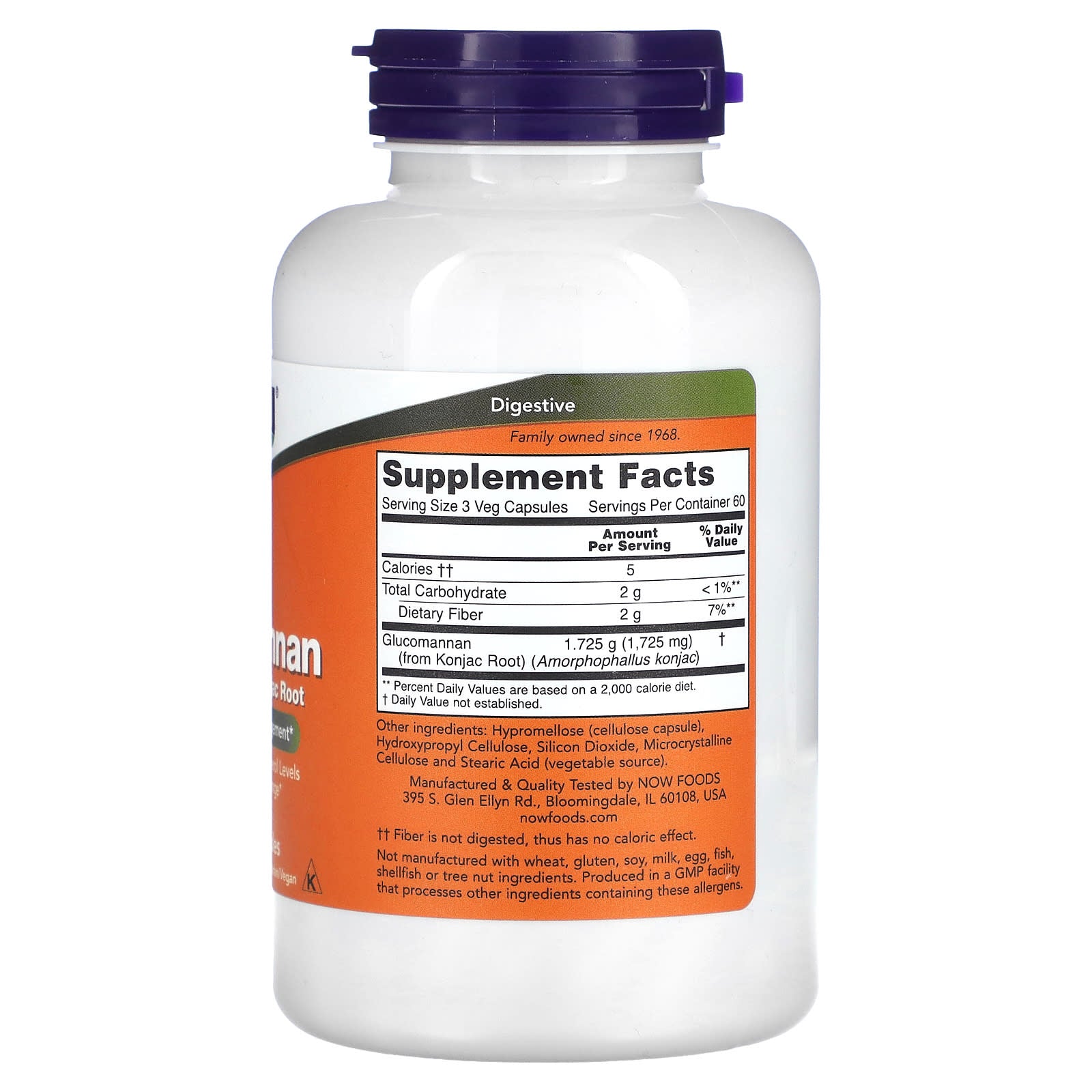 NOW Foods, Glucomannan, 575 mg, 180 Veg Capsules - Image 2