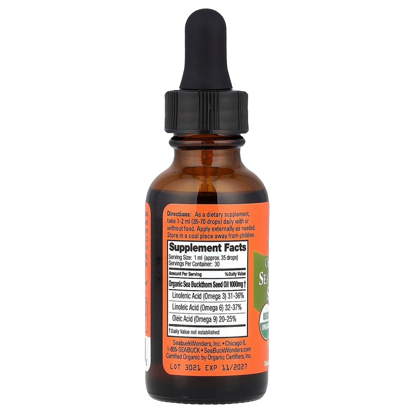 SeaBuckWonders, Organic Himalayan Sea Buckthorn Seed Oil, 1 fl oz (30 ml) - Image 2