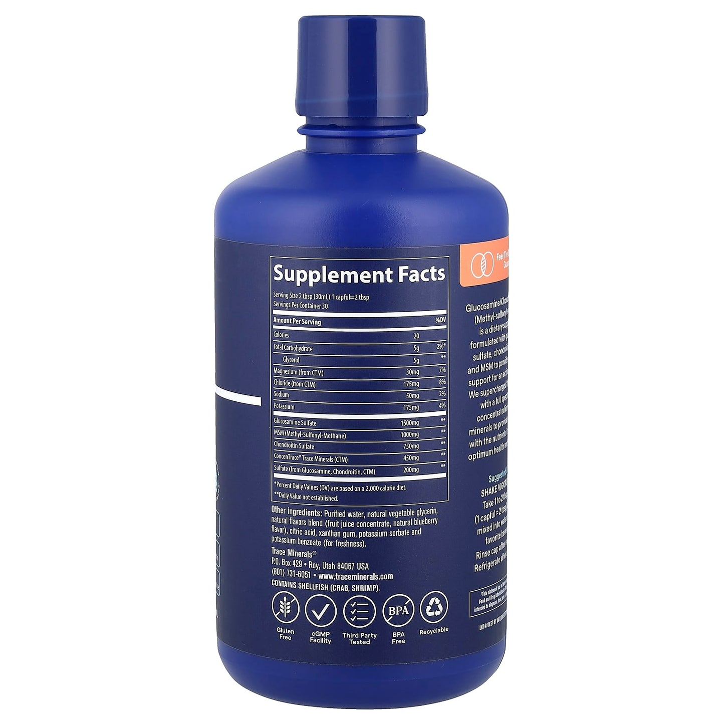 Trace, Liquid Glucosamine/Chondroitin/MSM, Blueberry, 30 fl oz (887 ml) - Image 2