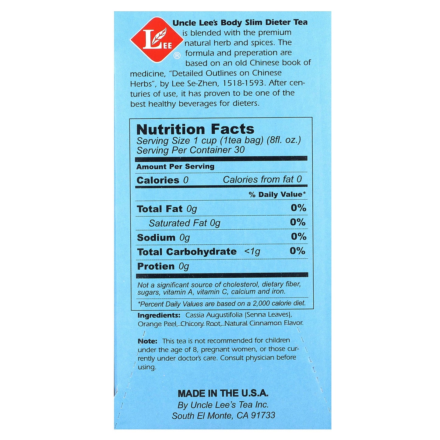 Uncle Lee's Tea, Body Slim Dieter Tea, Cinnamon, Caffeine Free, 30 Tea Bags, 2.12 oz (60 g) - Image 2