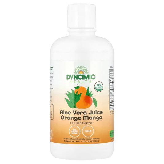 Dynamic Health USDA Organic Aloe Vera Juice, Orange Mango, 32 fl oz - Image 1